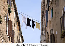 Wäsche, trocknen, auf, wäscheleinen, in, ein, gasse, giudecca, venedig