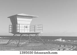 Lifeguard hut on beach against clear sky