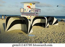 Lifeguard hut and tents on the beach