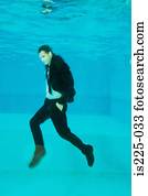 A man in a suit under the water