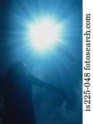 natação, direção, a, luz