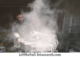 construtor, corte, azulejos