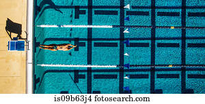 Overhead view of swimmer in pool