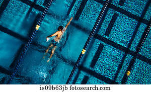 Overhead view of swimmer in pool