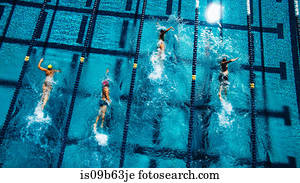 Overhead view of swimmers in pool