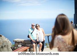 Tourists posing for photograph, Cape Town, Western Cape, South Africa