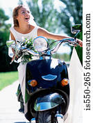 noiva, ligado, scooter