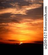 pôr do sol, sobre, céu nublado