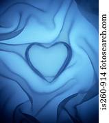 coração, coberto, em, seda azul