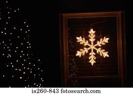 Illuminated star shape in window