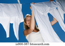 Woman hanging out washing