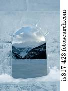 View through carved ice at lake louise