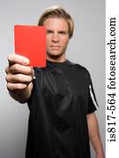 árbitro, segurando, cartão vermelho