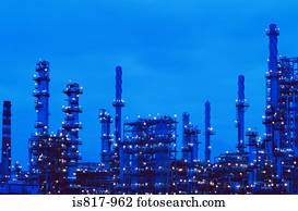 Oil refinery at dusk