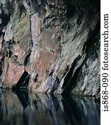 água, e, caverna, parede