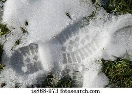 Footprint in melting snow