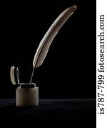 Quill pen and ink well