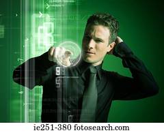 confundido, homem, e, tecnologia