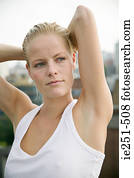 Woman with arms raised