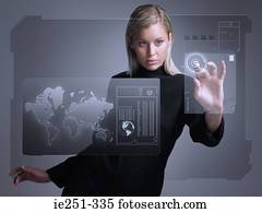 אישה, עם, מסך מגע