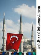 bandeira turca, em, mesquita azul, em, ramadan