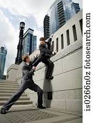 Businessman trying to escape