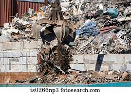An excavator and rubble