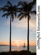 costa, em, pôr do sol