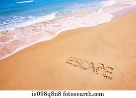 Escape written in the sand
