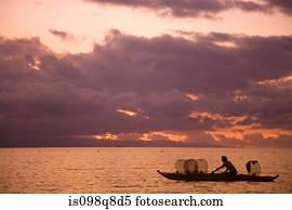 pescador, em, amanhecer