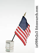 American flag and banknotes