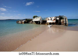 Shipwreck on remote island.