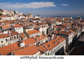 lisboa, telhados, e, tejo, rio, visto, de, santa, justa, elevador, portugal lisboa, telhados, e, tejo, rio, visto, de, santa, justa, elevador, portugal