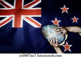 neuseeland markierungsfahne, und, welt, rugby ball neuseeland markierungsfahne, und, welt, rugby ball