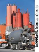 caminhão cimento, em, planta industrial