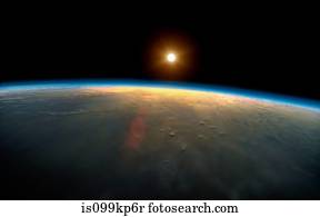 amanhecer, sobre, terra planeta