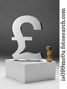 British pound symbol and coins