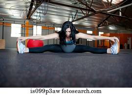 zwangere, jonge vrouw, stretching, om te, aanrakingstenen