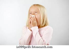 menina, com, gelado, nariz soprando