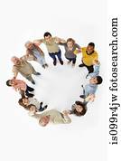 Group of people in a circle, high angle view