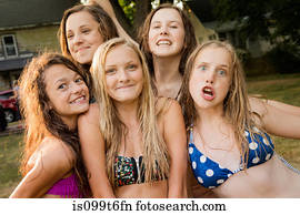 Portrait of five girls wearing bikini tops