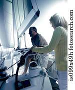 par, velejando, um, iate