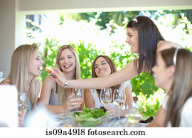 mulher, alimentação, amigo, tabela