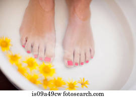 Woman's feet soaking in tub