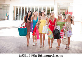 נשים, להביא, שקיות של קניות, בחוץ