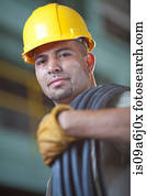 trabalhador industrial, com, fios, em, planta