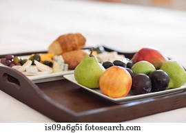 bandeja café manhã, com, fruta fresca