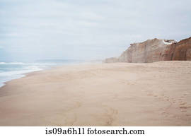 Peaceful beach scene with cliffs