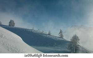 Snow on mountains with low cloud
