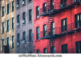 Fire escape and old apartment buildings